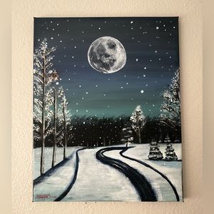 Acrylic Painting - Silent Night in the Snowy Woods